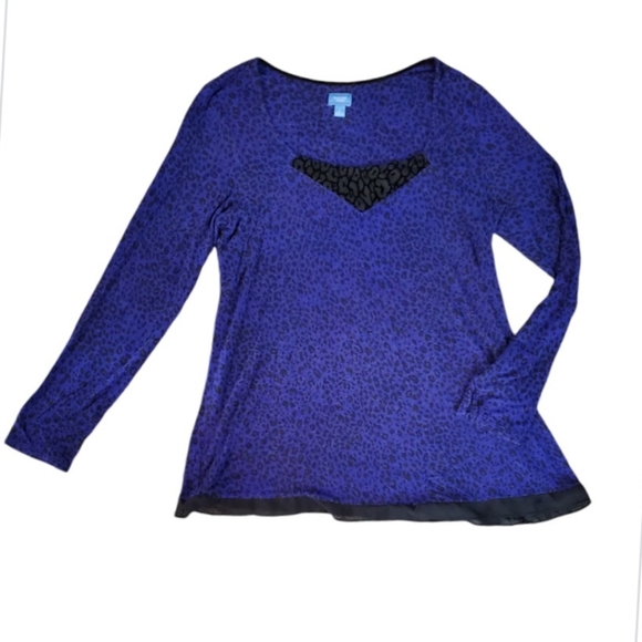 Simply Vera Wang Large Velvet Burnout Blue Top Animal Print Witchy Dark Fairy - Picture 1 of 7